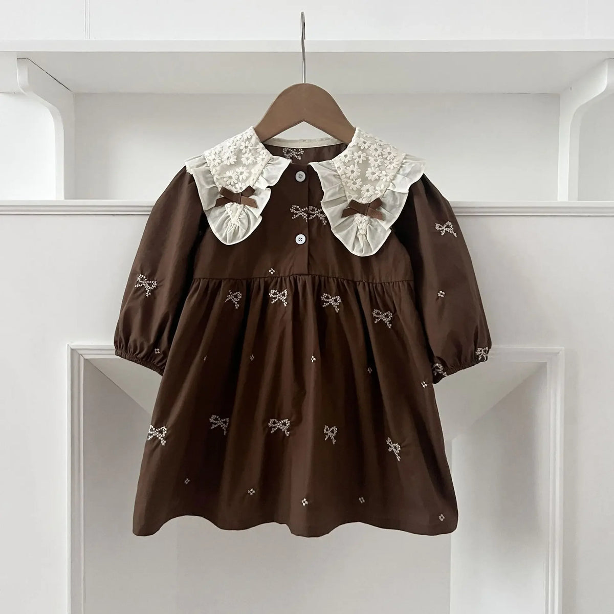 1-6Y Baby Girl Clothing Lace Autumn Casual Dresses Children Fashion Embroidery Sweet Princess Dress Long Sleeve Kids Party Dress
