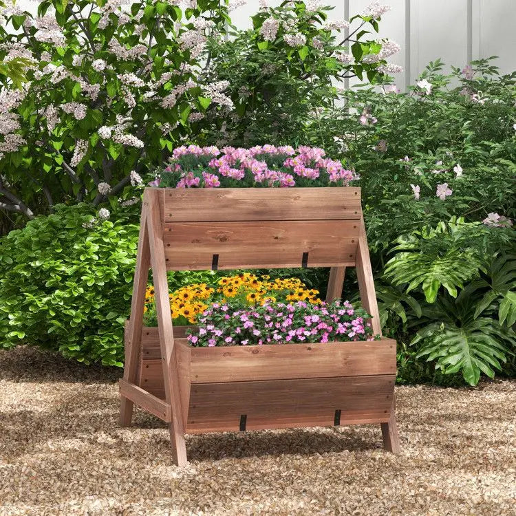 Vertical Raised Garden Bed with 3 Wooden Planter Boxes for Flower Pots & Planters