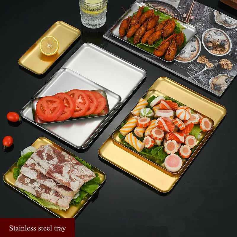 Stainless Steel Shallow Baking Pastry Tray Fruit Sancks Food Storage Plates Non-Stick Dishes Cake Pan Cookware For Kitchen