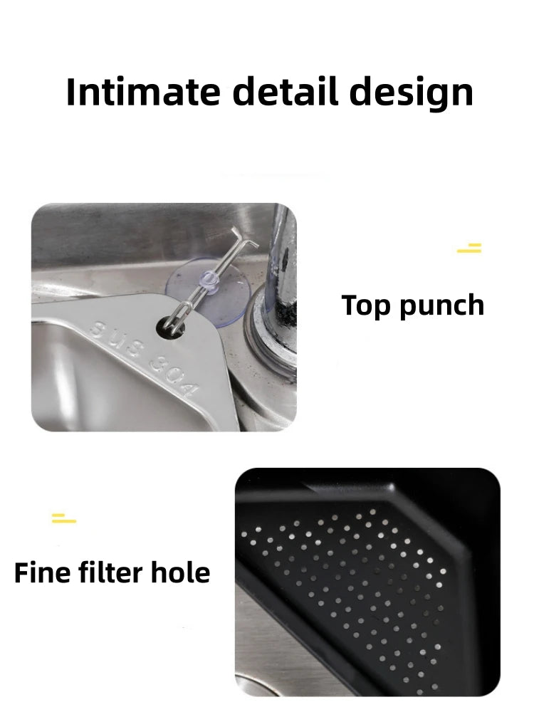 Stainless Steel Triangle Drain Basket Kitchen Sink Filter Shelf Fruit Vegetable Drainer Storage Rack Basket Bar with Suction Cup