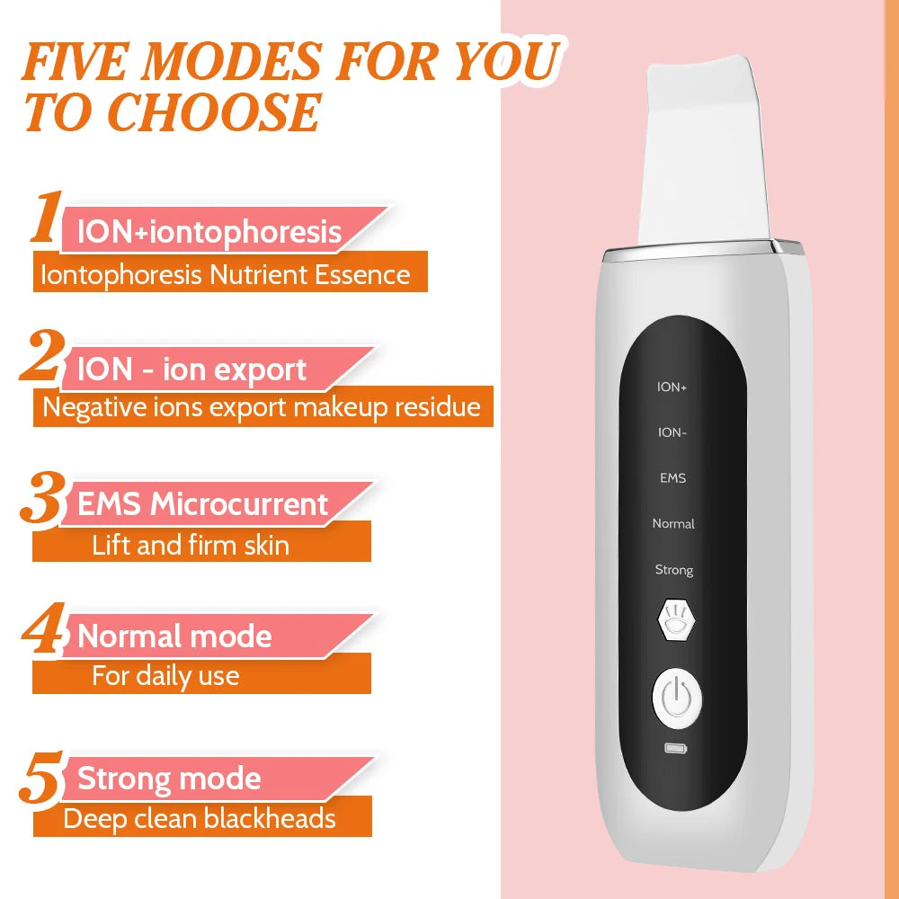 Skin Scrubber Ultrasonic Facial Machine for Home Use Spatula for Blackhead Remover Shovel Peeling Pore Cleaner Face Lift Massage