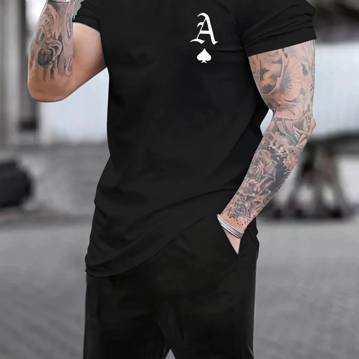 Men's Summer Spade A-line Poker Pattern Printed T-shirt Fashion Loose Casual Round Neck Large Men Breathable Soft Cotton T-shirt