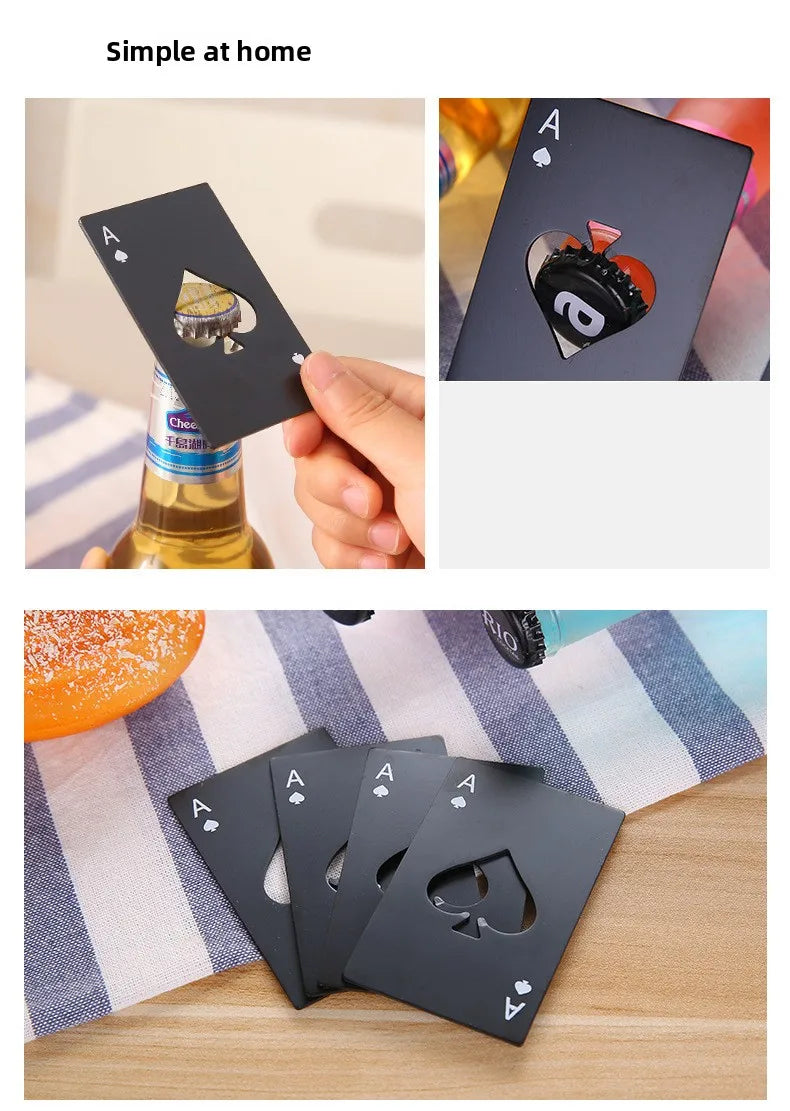 Stainless Steel Poker Card Beer Opener Keychain Bottle Opener for Bar Party Compact Playing Cards Style Tool with Spades Design