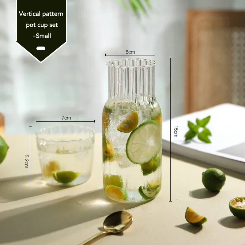 Transparent Water Carafe With Tumbler Cup Glass Water Bottle Sets Teacup Kitchen Pitcher Heat Resistant Milk Coffe Bottle Set