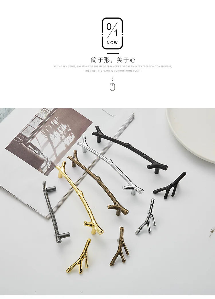 Fashion Tree Branch Furniture Handle 96mm 128mm Black Silver Bronze Kitchen Cabinet Handles Drawer Knobs Door Pulls Hardware