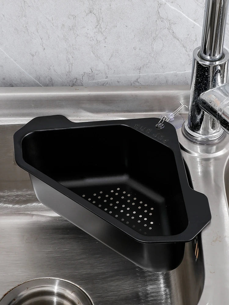 Stainless Steel Triangle Drain Basket Kitchen Sink Filter Shelf Fruit Vegetable Drainer Storage Rack Basket Bar with Suction Cup