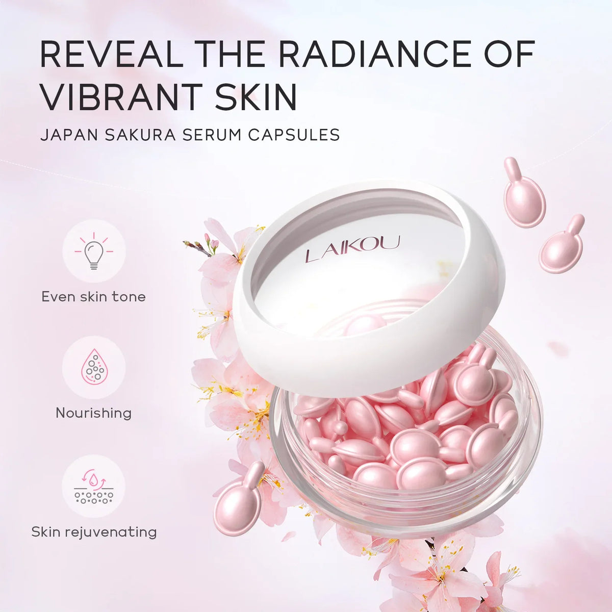 LAIKOU Sakura Facial Serum Moisturizing Brightening Face Serum Anti-Wrinkle Firming Brighten Skin Care Cosmetics 30pcs*0.5ml