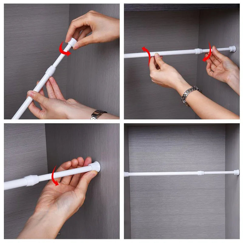 Spring Tension Curtain Rods Durable Adjustable Length Hanging Curtain Rods for Wardrobe Kitchen Cupboard