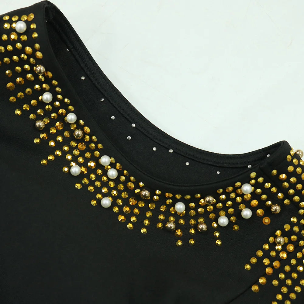 CM.YAYA Fall Diamonds Hot Rhinestones Tassel O-neck Women Sleeveless Bodycon Long Dress Birthday Party Evening Prom Maxi Dresses