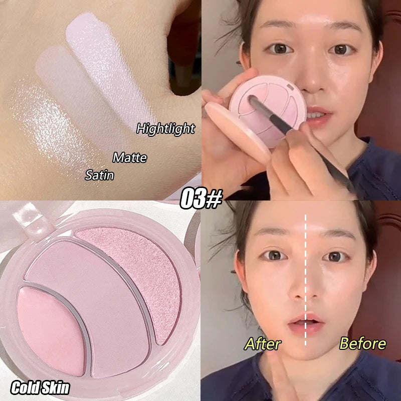 3-color Highlighter Palette Multi-use Mash Potato Pearlescent Matte Facial Contour Powder Cream Natural 3D Face Brighten Makeup