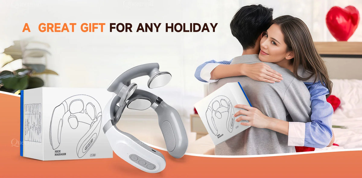 Smart Neck and Shoulder Massager-4 Massager pads,6 modes and 16 levels,Portable Cordless USB Charging Gift for Men & Women