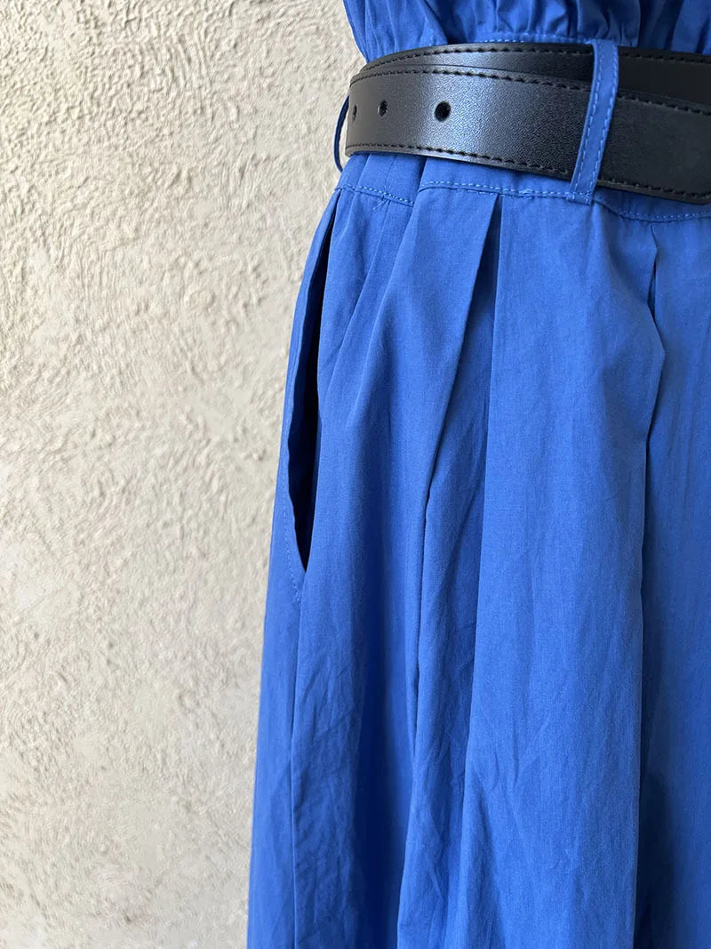 Polo‘s Collar Shirt Dress  Women Spring Slimming Long Dress With A Cinched Waist Blue / Pink