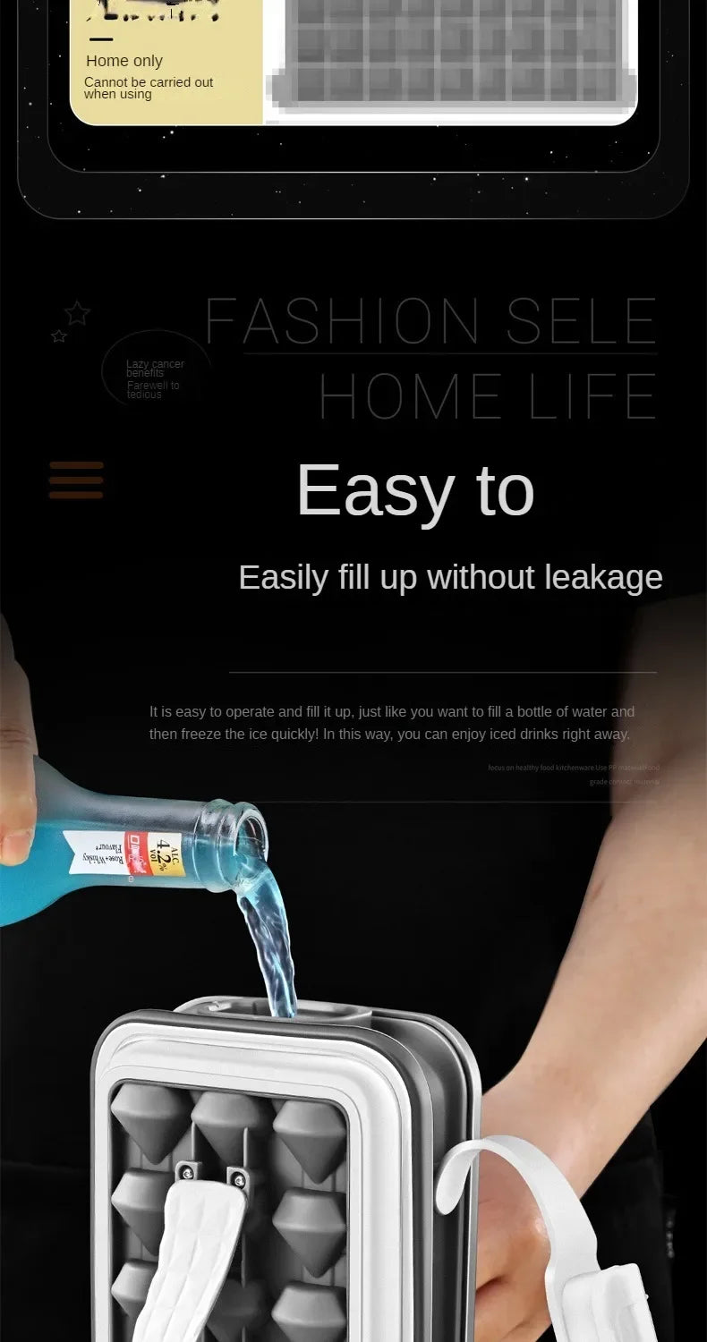 Diamond Shape Ice Maker 18 Ice Cube Mold Foldable Ice Kettle Two-in-one Multi-function Ice Tub Kitchen Bar Gadgets Box