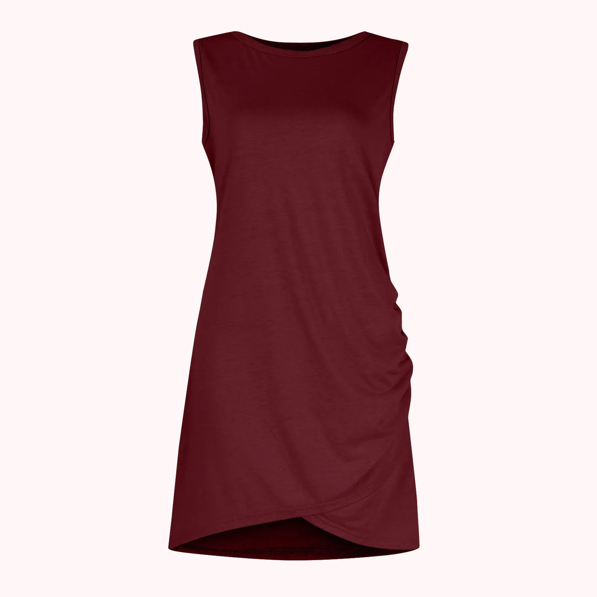 Women'S 2024 Summer Casual Beach Dress Round Neck Short Sleeveless Wrap Party Club Pleated Slim T Shirt Dresses