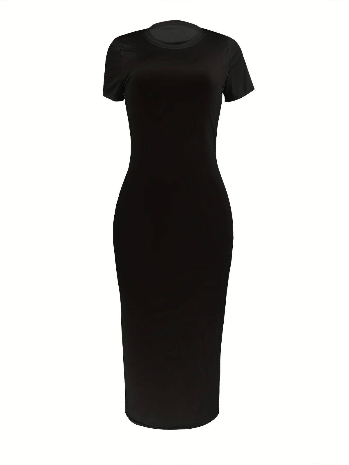 Women's summer casual fashion slim fit sexy solid color round neck short sleeved Long Dress Black Plus Size XS-5XL