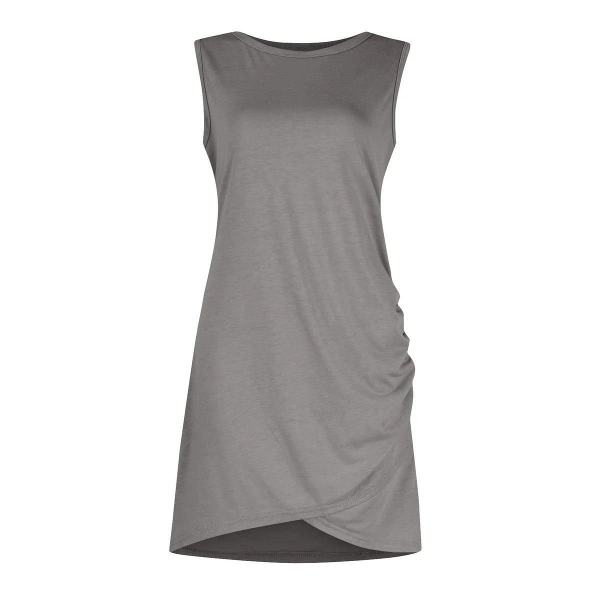 Women'S 2024 Summer Casual Beach Dress Round Neck Short Sleeveless Wrap Party Club Pleated Slim T Shirt Dresses
