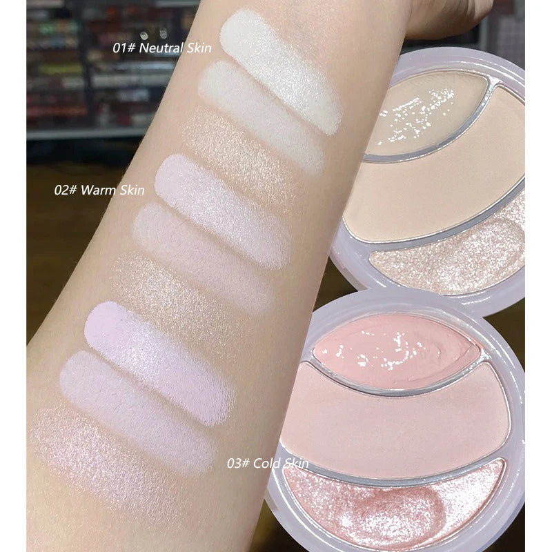3-color Highlighter Palette Multi-use Mash Potato Pearlescent Matte Facial Contour Powder Cream Natural 3D Face Brighten Makeup