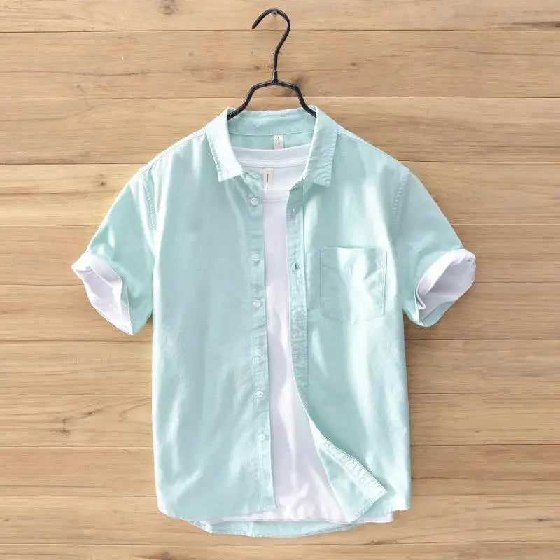 2024High-quality Men Solid Color Short-sleeve Shirts Made 100% Cotton, Suitable for Business  Casual Wear.M-3XL Loose Jacket