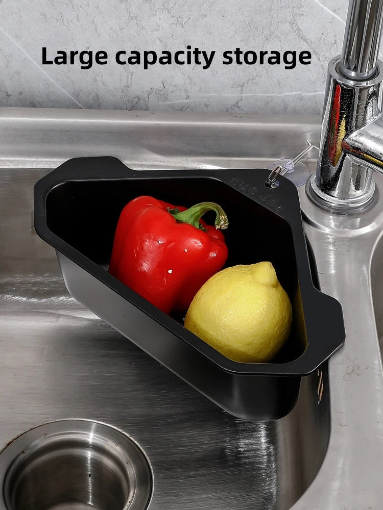 Stainless Steel Triangle Drain Basket Kitchen Sink Filter Shelf Fruit Vegetable Drainer Storage Rack Basket Bar with Suction Cup