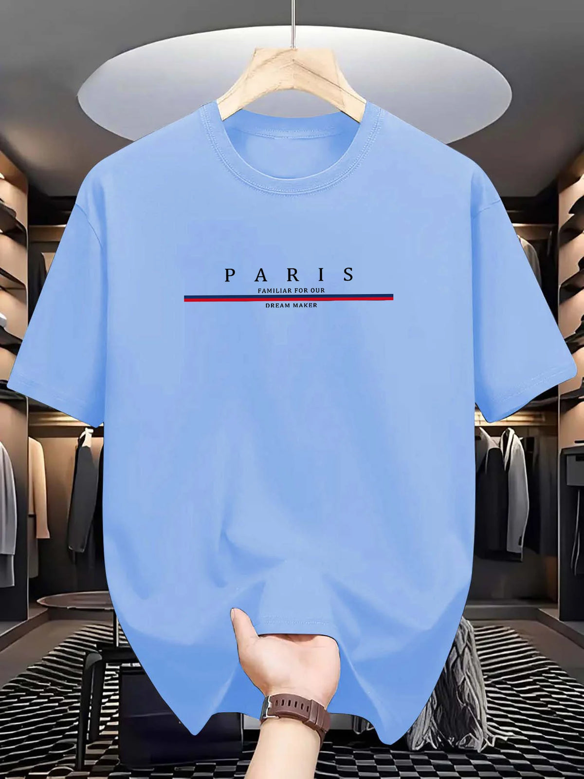 Men's 100% pure cotton summer casual loose fashion Paris letter printed comfortable round neck short sleeved T-shirt top