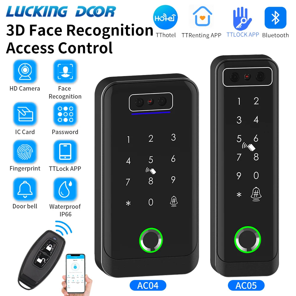 TTLOCK 3D Face Recognition Access Control Keypad Door Lock Opener Fingerprint E-Key Code App RF Remote Facial RFID Card Unlock