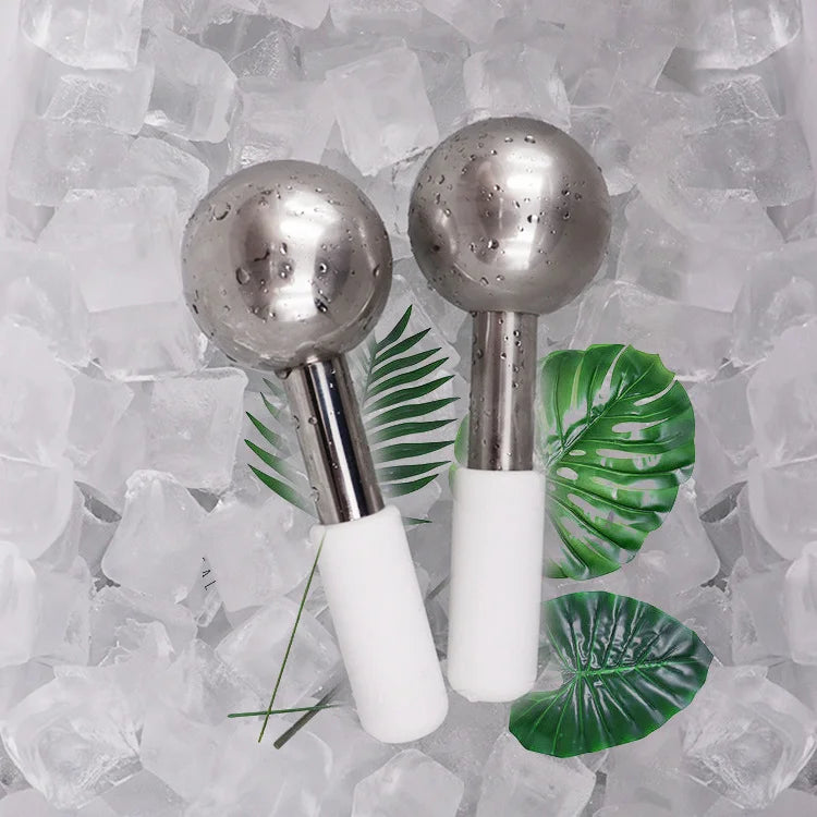 Mini 2pcs Ice Globes Stainless Steel Cryo Sticks for Face Eye Facial Cold Roller Cooling Globe for Puffiness Wrinkle Dark Circle