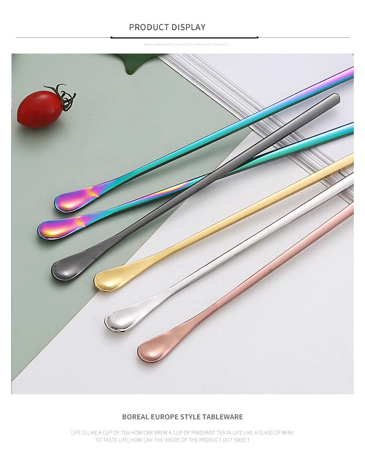 304 Stainless Steel Long Handle Stirring Spoon Coffee Tea Ice Spoon Bar Tableware Fashion Kitchen Tool Seasoning Mixing Dessert