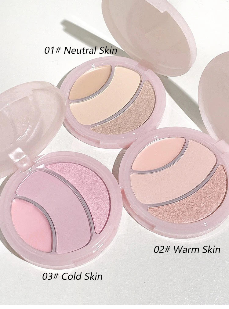 3-color Highlighter Palette Multi-use Mash Potato Pearlescent Matte Facial Contour Powder Cream Natural 3D Face Brighten Makeup
