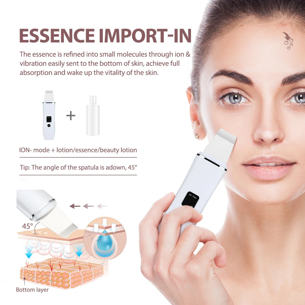 Ultrasonic Skin Scrubber Deep Face Cleaning Machine 4 Modes Peeling Shovel Facial Pore Cleaner Face Skin Scrubber Lift Machine