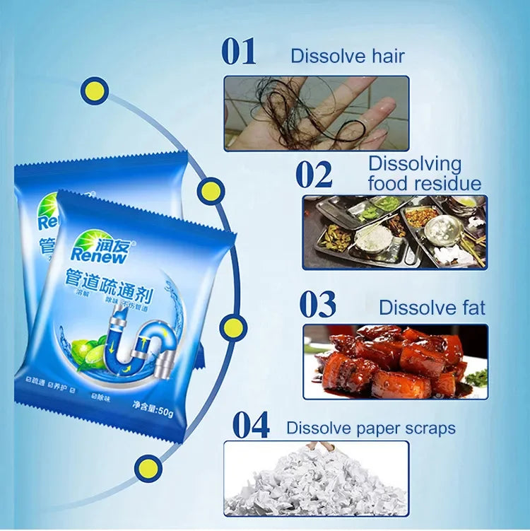 12bags Household drain cleaner deodorant kitchen toilet bathtub sewer cleaning powder Pipe dredging tool Prevent blockage