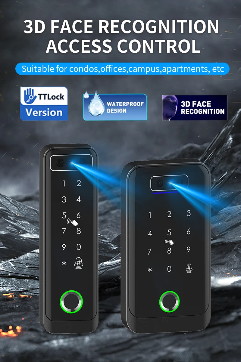 TTLOCK 3D Face Recognition Access Control Keypad Door Lock Opener Fingerprint E-Key Code App RF Remote Facial RFID Card Unlock