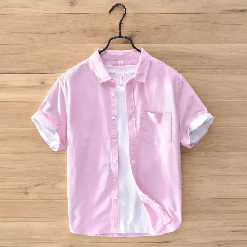 2024High-quality Men Solid Color Short-sleeve Shirts Made 100% Cotton, Suitable for Business  Casual Wear.M-3XL Loose Jacket