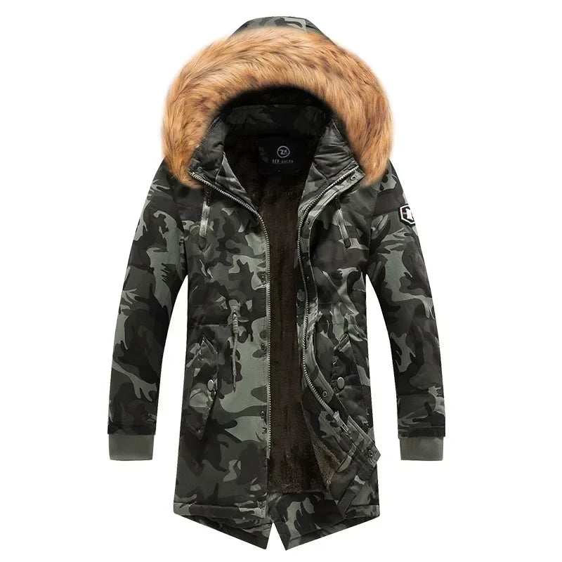 Camouflage Jacket Winter Hooded Velvet Thick Windproof Coat Men Warm Male's Medium-long Parkas New Mens Camo Parka Coat