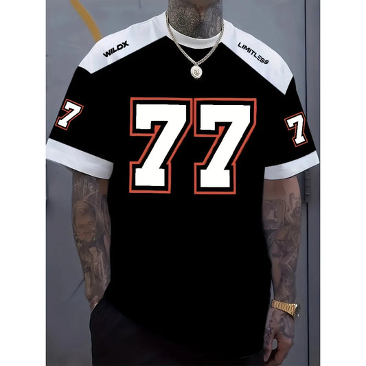 Men's summer fashionable streetwear T-shirt, casual round neck short sleeved top with 3D digital printing pattern, slightly elas