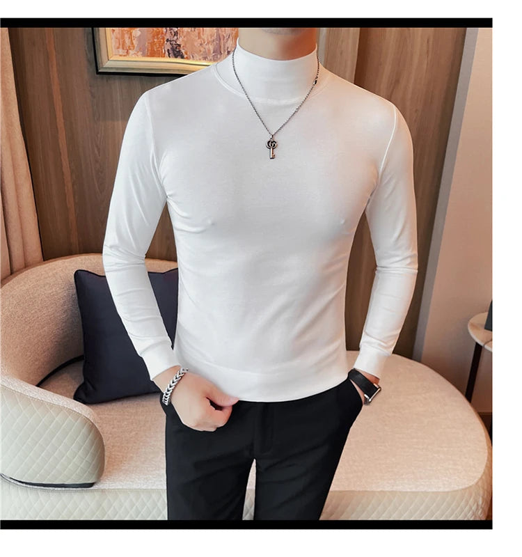 Men's T Shirts Autumn Winter New Turtleneck Long Sleeve T-Shirts For Men Clothing 2025 Slim Fit Casual Basic Tee Shirt Homme 4XL