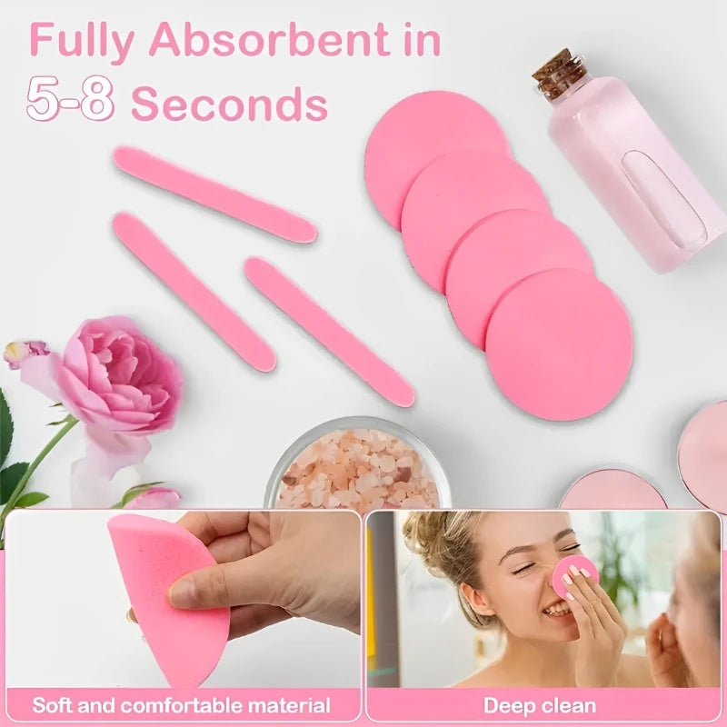 Compressed Facial Sponges with Storage Box Soft Cleansing Pads for Makeup Remover Reusable Round Face Wash Sponge Skincare Tool