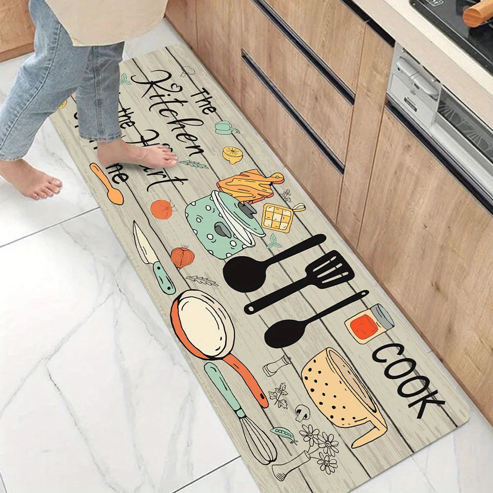 1PC, cartoon knife and fork kitchen waterproof door carpet mat, kitchen mat, can wash home decoration carpet mat