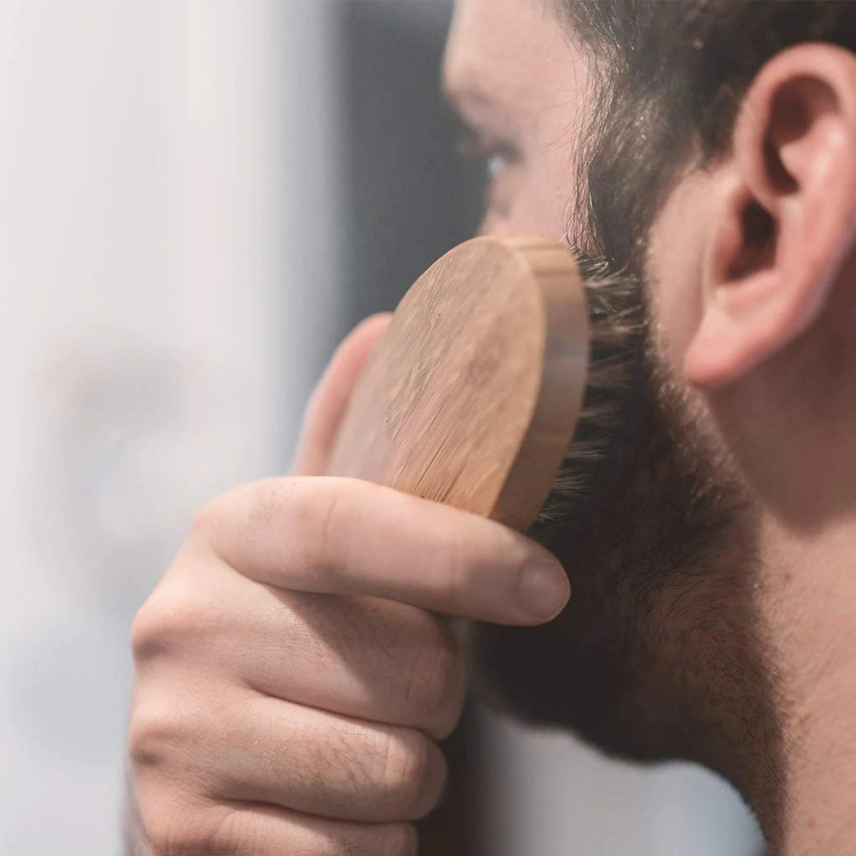 Men Shaving Bamboo Brush Comb Set Boar Bristle Portable Barber Beard Brush Comb Scissors for Facial Cleaning Styling Tool