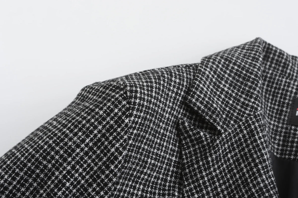 2024 Spring Autumn Men Blazers Slim Fit Plaid Suits Jackets Male Long Sleeve Double-breasted Outerwear Business Casual Coats