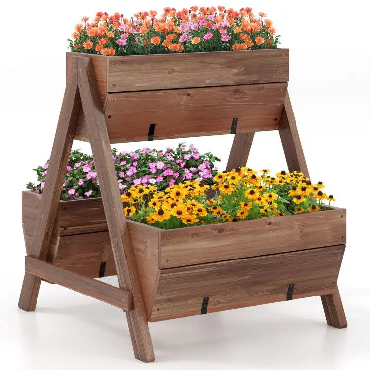 Vertical Raised Garden Bed with 3 Wooden Planter Boxes for Flower Pots & Planters