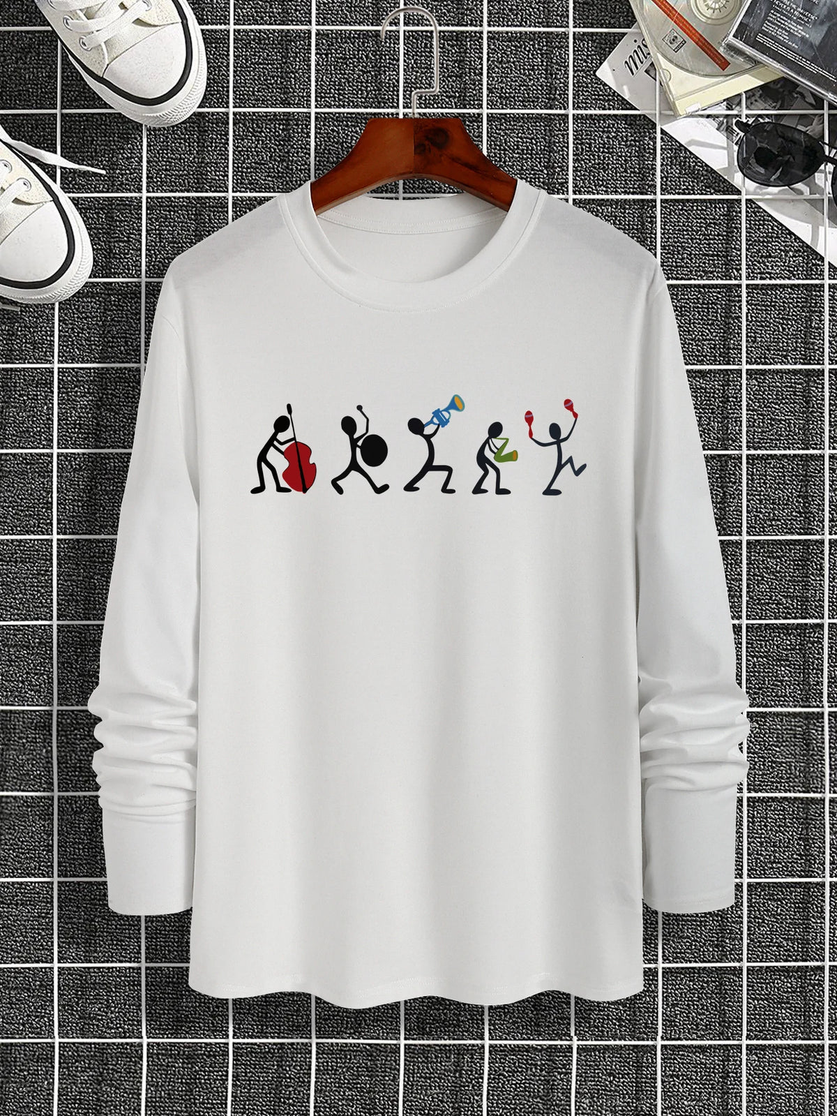 Trendy new long-sleeved t-shirt men's simple printed round neck T-shirt trend versatile casual tops men's T-shirt