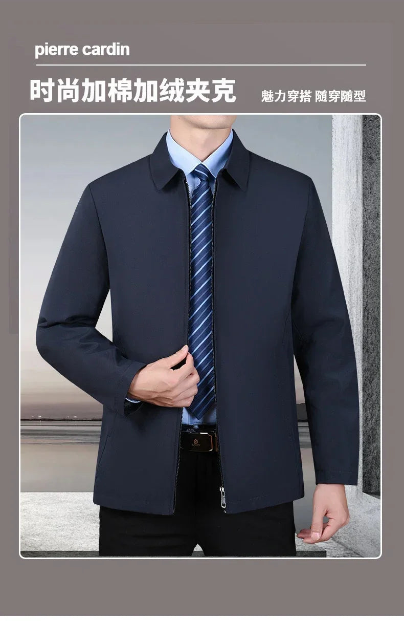 Men Business Jacket Parkas Mid-aged Men's Lapel Jacket with Zipper Pockets for Formal Business or Casual Wear in Autumn Winter