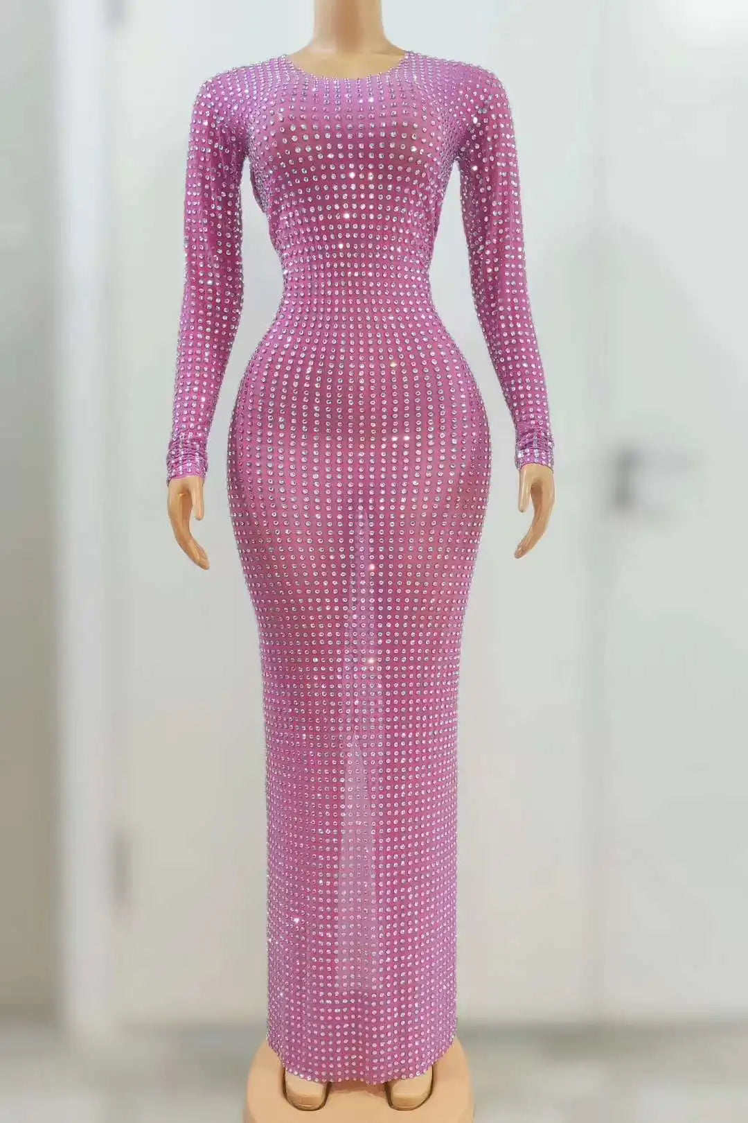 Luxury Celebrity Party Long Dress Women Sexy Mesh See Through Birthday Costume Sparkly Rhinestones  Evening Elegant Gowns