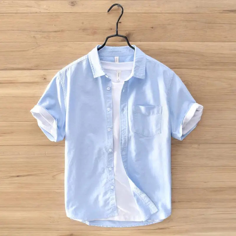 2024High-quality Men Solid Color Short-sleeve Shirts Made 100% Cotton, Suitable for Business  Casual Wear.M-3XL Loose Jacket