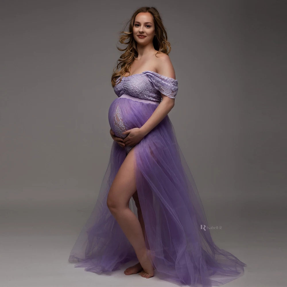 Bohemian Photo Shooting Pregnancy Dress Lace Bodysuit Tulle Long Dress  Boho Style Maternity Dresses For Photo Shoot