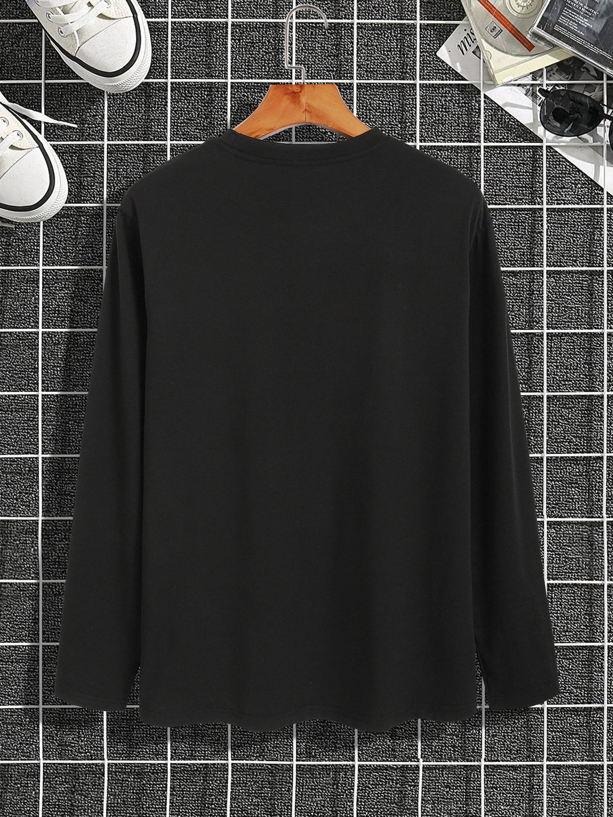 Trendy new long-sleeved t-shirt men's simple printed round neck T-shirt trend versatile casual tops men's T-shirt