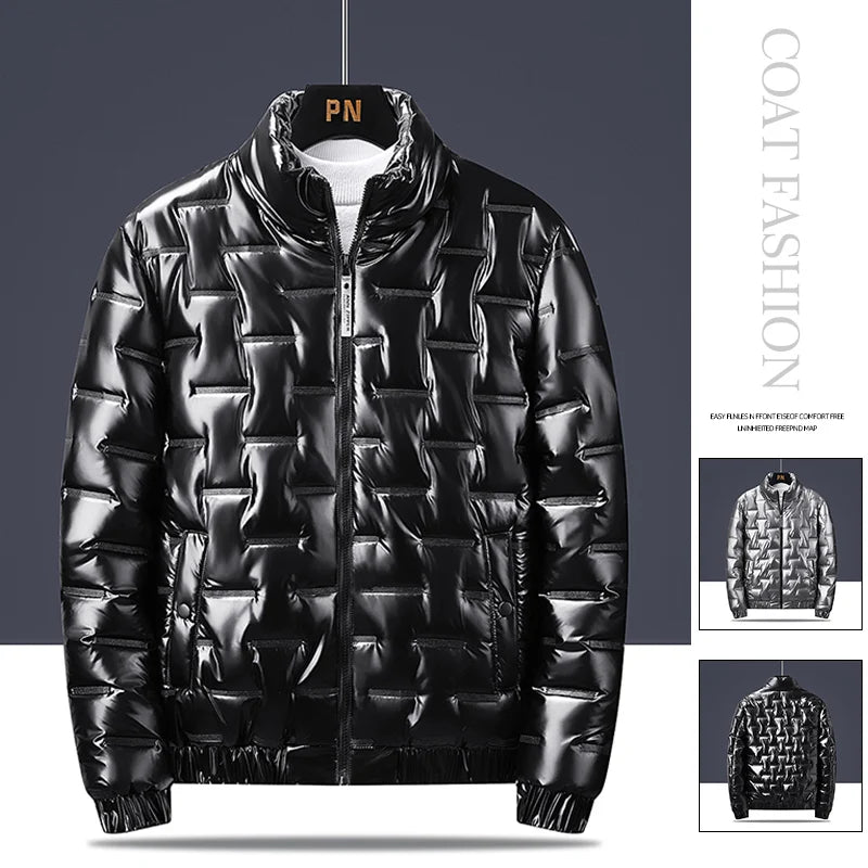 Autumn and winter men's cotton coat hooded jacket with shiny surface, personalized warm jacket, outdoor sports warm cotton coat,