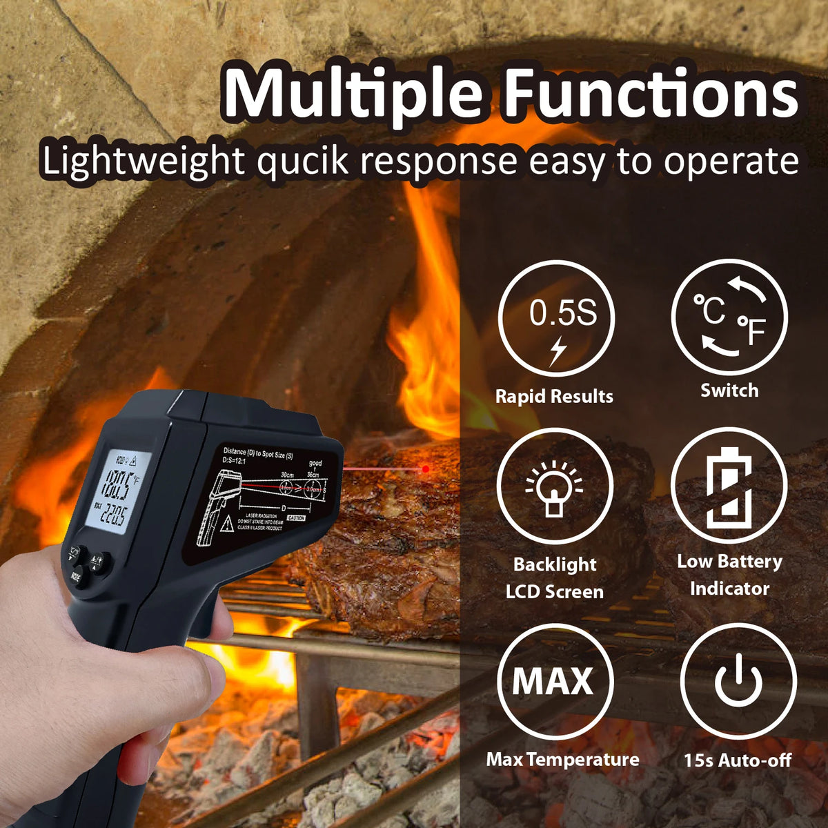 Digital Thermometer Non-contact industrial Infrared Laser LCD Color Screen Kitchen Thermometer Temperature Gun Tester-50-550