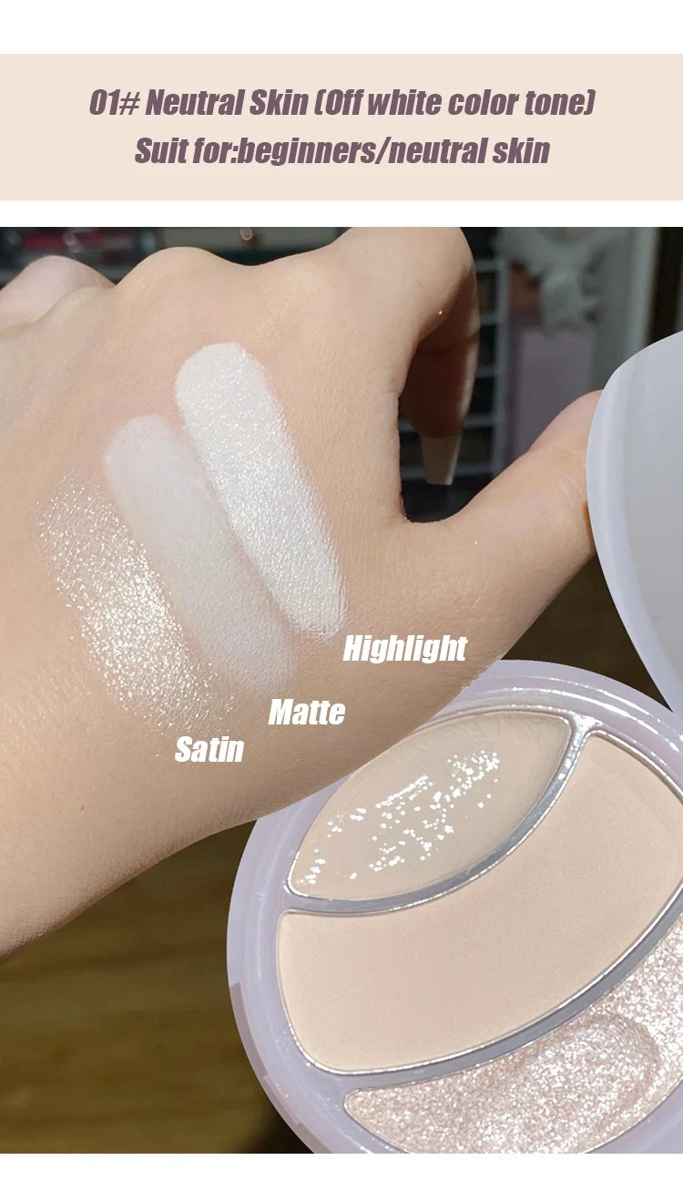 3-color Highlighter Palette Multi-use Mash Potato Pearlescent Matte Facial Contour Powder Cream Natural 3D Face Brighten Makeup