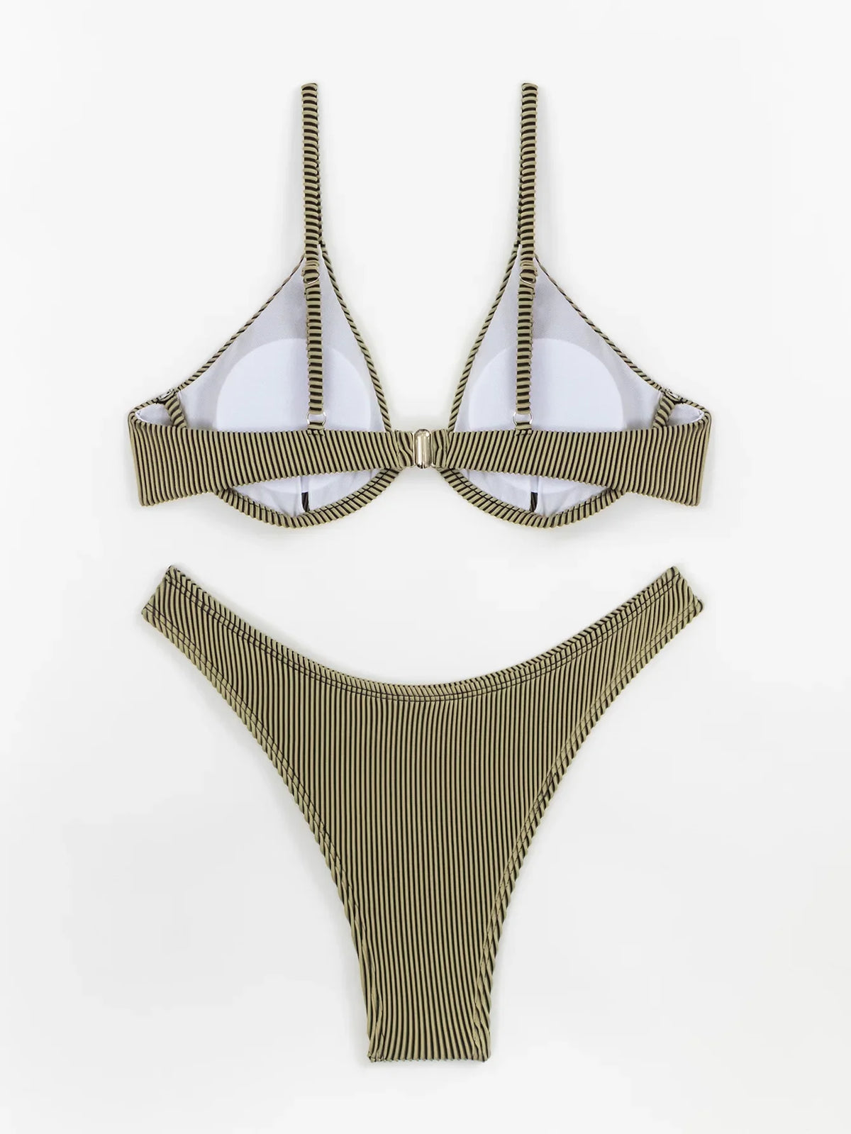2024 New Women's Underwire Bikini Set,solid Color 2-piece Pit Striped Swimsuit,Fashion Sexy V-neck Bathing Suit with Chest Pad